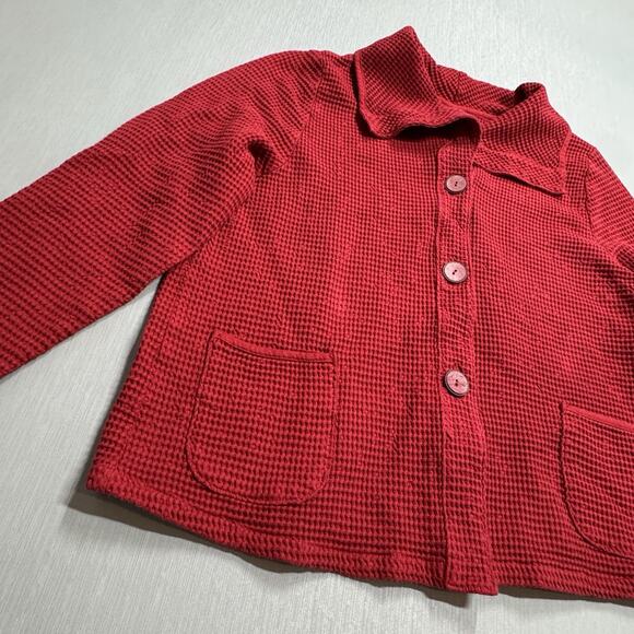 FOCUS Casual Life XL Waffle Knit Cotton Art-to-Wear Funky Red Jacket Tunic Top - Picture 1 of 8